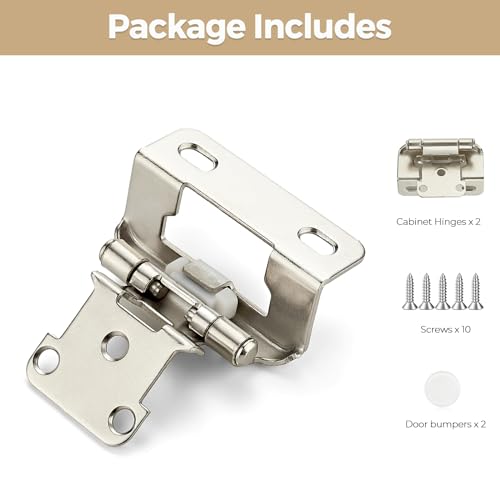 2 Pack 1 Pair Brushed Nickel Cabinet Hinges, 1/2" Semi Wrap Kitchen Hinge - color: Satin Nickel, size: 1/2" Semi Wrap