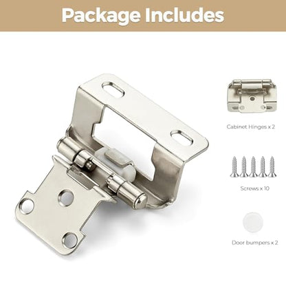 2 Pack 1 Pair Brushed Nickel Cabinet Hinges, 1/2" Semi Wrap Kitchen Hinge - color: Satin Nickel, size: 1/2" Semi Wrap