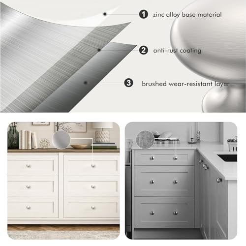 Cabinet Knobs Brushed Nickel 30 Pack, 1-1/6 Inch Round Solid Drawer Knobs - color: Silver, size: 30 Pack