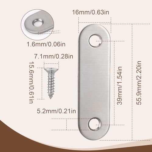 20Pcs 2.2 Inch Mending Plates Flat Brackets,Stainless Steel - size: 2.2inch