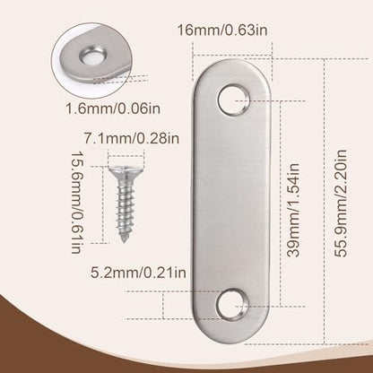 20Pcs 2.2 Inch Mending Plates Flat Brackets,Stainless Steel - size: 2.2inch