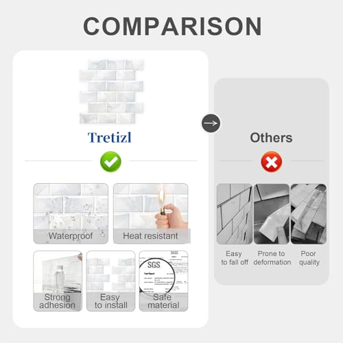 10 Sheets Thicker Design Peel and Stick Backsplash, 12"x12" Peel and Stick Wall Tiles, Subway Look Marble Tiles Backsplash for Kitchen and Bathroom, Light Gray Veins - color: Light Gray Veins