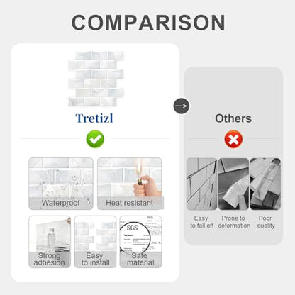 10 Sheets Thicker Design Peel and Stick Backsplash, 12"x12" Peel and Stick Wall Tiles, Subway Look Marble Tiles Backsplash for Kitchen and Bathroom, Light Gray Veins - color: Light Gray Veins