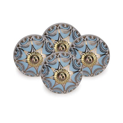 Turquoise Ceramic Cabinet Knobs Pack of 4 - color: Turquoise, style: Art Deco