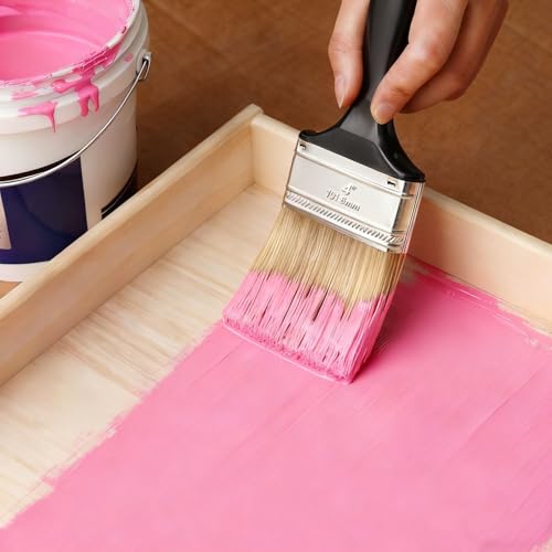 5 Pieces 4 Inch Paint Brushes,Flat Painting Brush Tool with Treated Plastic Handle for Home Furniture DIY Paint,Wood Cabinet,Fences,Deck and Wall Trim - size: 4 inch