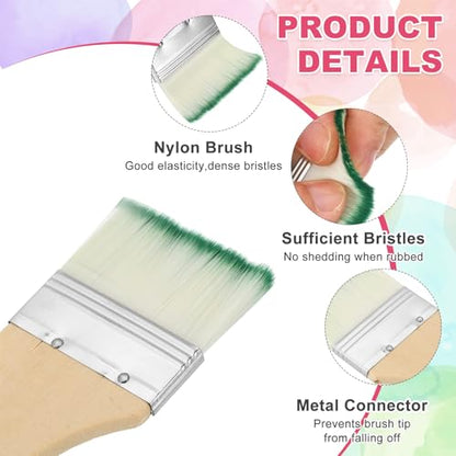 PATIKIL 6Pcs Wooden Paint Brush Set, 6.2" Nylon Bristle Flat Brushes #8 - color: Green/White, size: #8