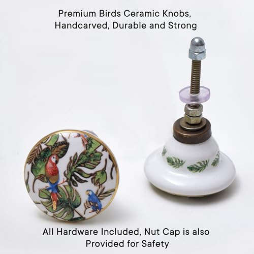 Indian Shelf Macaw Parrot Ceramic Cabinet Knobs Gold Drawer Pulls 6 Pack - color: Multicolor Bird, size: 6 Knobs