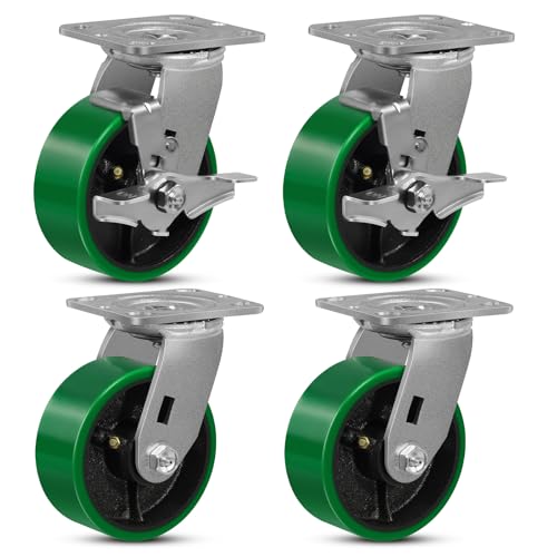 Heavy Duty Casters, 5'' Caster Wheels Used for Industrial Toolbox Workbench, Casters Set of 4 with Load 4000lbs Capacity (2 Brakes & 2 Swivel) - style: 5'' Wheel