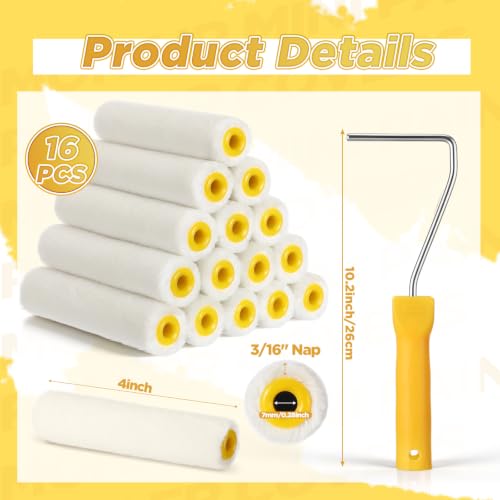 Leumoi 16 Pcs 4" Mini Mohair Paint Roller Covers Kit,White - color: White