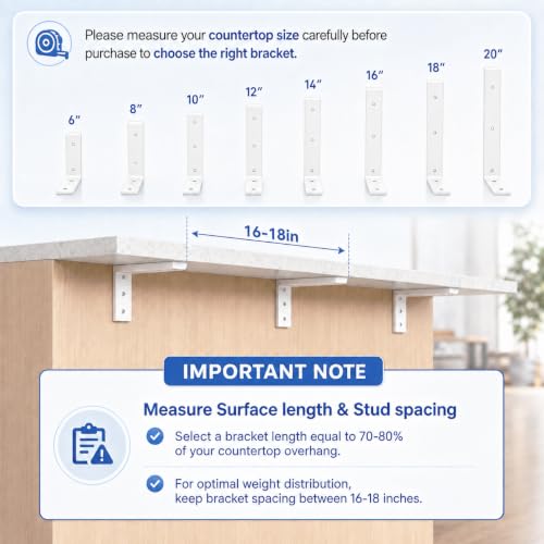 WINKER Countertop Support Bracket 2 Pack Heavy Duty 3/8" Thick Hidden L Shelf Bracket 16" x 6" x 2.5" Metal Corbels for Quartz/Granite/Wood/Concrete/Laminate Countertops, White - size: 16″x6″x2.5″-3/8" thick, style: White-2Pack