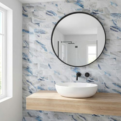 32 Sheets Blue Agate Marble Peel & Stick Subway Tile 4"x8" - color: Blue Agate Marble, size: 32 Pcs 4" x 8" x 0.07"