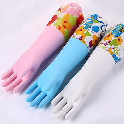 Bamllum 16-Inch Latex-Free Cleaning Gloves, Cotton Flocked Liner, Medium - color: Blue+pink+white, size: Medium