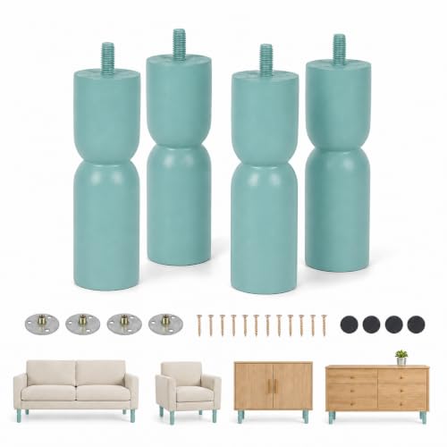 5.1 Inch wooden legs for furniture set of 4 Wood Furniture Legs Couch Feet Colorful Round Sofa Furniture Replacement Solid Wood Furniture Feet for Couch Bed Chair Cabinet Bookcase Dresser Ottoman - color: Green