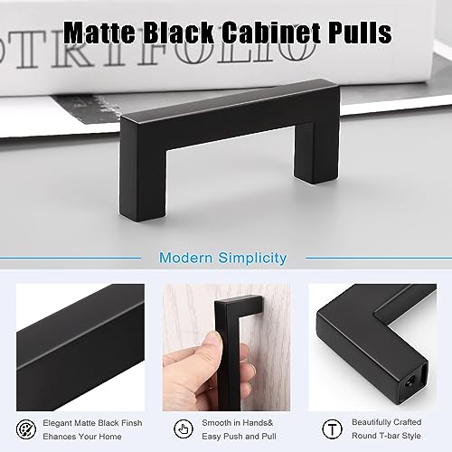 KNOBWELL 20 Pack| 2-1/2 inch Dresser Drawer Pulls Matte Black, 64mm Modern Square Slim Knobs and Pulls for Kitchen Cupboard Bathroom Bedroom Vanity Chest Furniture Pulls - color: Matte Black, size: Hole Center:2-1/2 inch(64mm)