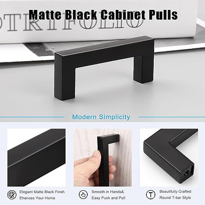 KNOBWELL 20 Pack| 2-1/2 inch Dresser Drawer Pulls Matte Black, 64mm Modern Square Slim Knobs and Pulls for Kitchen Cupboard Bathroom Bedroom Vanity Chest Furniture Pulls - color: Matte Black, size: Hole Center:2-1/2 inch(64mm)