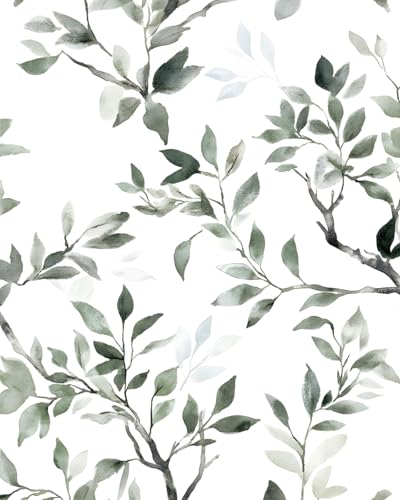 ILHIIOR Green Leaf Peel and Stick Wallpaper Boho 17.5 x 393 Inches - color: Green&White, size: 17.5" x 393"