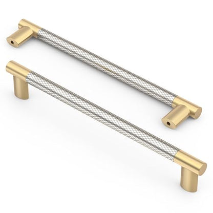 Asidrama 10 Pack 7 Inch(177mm) Knurled Gold and Brush Satin Nickel Kitchen Cabinet Handles,Cabinet Pulls Kitchen Cabinet Hardware Cupboard Handles Drawer Handles Dresser Pulls 4496A - color: Gold-Nickel, size: 7" Hole Center(177mm)