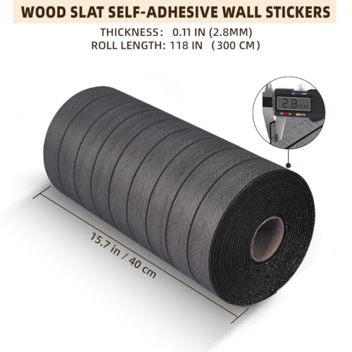 Peel and Stick Wood Slat Wall Panels, Dark Gray, 118 x 15.7 in - color: Dark Grey Oak, size: 15.7" x 118"