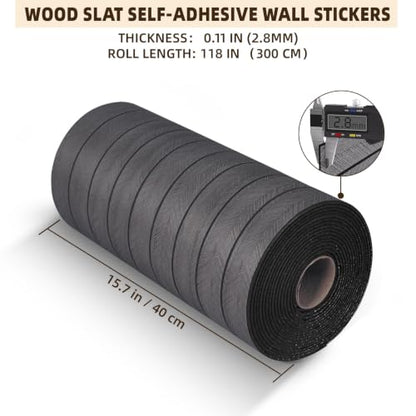 Peel and Stick Wood Slat Wall Panels, Dark Gray, 118 x 15.7 in - color: Dark Grey Oak, size: 15.7" x 118"