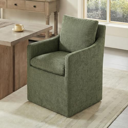 KISLOT Upholstered Dining Chairs with Casters, No Assembly Modern Accent Armchair with Rollers for Dining Room, Bedroom, Living Room, Reading Room, Already Assembled, Green, 1 Box - color: Green, size: Set of 1 (1 BOX)