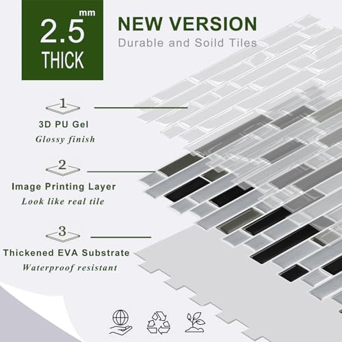 STICKGOO Thicker Peel and Stick Backsplash Tile for Kitchen and Bathroom - color: Silver, Black