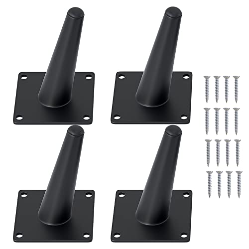 FIVEPEARS 4 PCS 4 Inch Heavy Duty Matte Black Metal Slant Angled Tapered Legs Set for Furniture, Mid Century Modern Style Feets for Coffee Table Couch Sofa Cabinet Chair Dresser Bed Desk Credenza - size: 4 Inch (100mm)