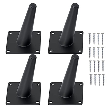 FIVEPEARS 4 PCS 4 Inch Heavy Duty Matte Black Metal Slant Angled Tapered Legs Set for Furniture, Mid Century Modern Style Feets for Coffee Table Couch Sofa Cabinet Chair Dresser Bed Desk Credenza - size: 4 Inch (100mm)