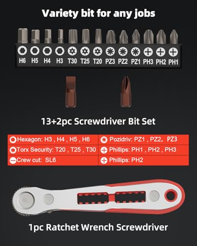 ROTATION 16pc Bit Set with 1/4 Mini Ratchet Offset Right Angle Screwdriver - style: 16pc