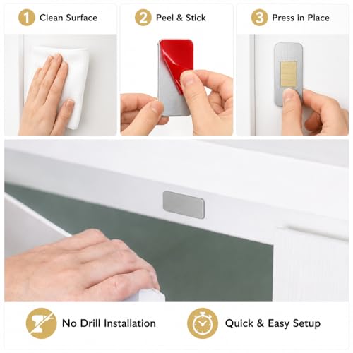 6 Pack Magnetic Cabinet Door Catch, Ultra Thin Adhesive Cabinet Magnets, No Drill Stainless Steel Magnetic Drawer Door Closure with Double-Sided Tape for Kitchen, Cupboard, Bathroom