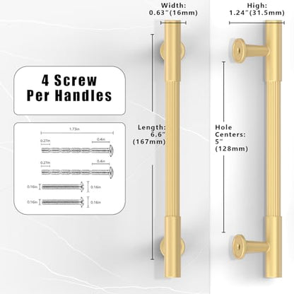 10 Pack Brushed Gold Cabinet Pulls 5 Inch(128mm) Kitchen Cabinet Handles Solid Heavy Duty Drawer Pulls - color: Brushed Gold, size: 5" Hole Center