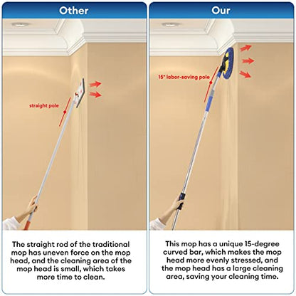 Wall Cleaner, Max 66'' Wall Mop with Long Handle, Ceiling Dust Mop with 15° Labor-Saving Elbow Extension Pole, Baseboard Duster Washer Scrubber, High Reach Window Cleaning Brush, Roof Cleaning Tool-BU - color: Blue