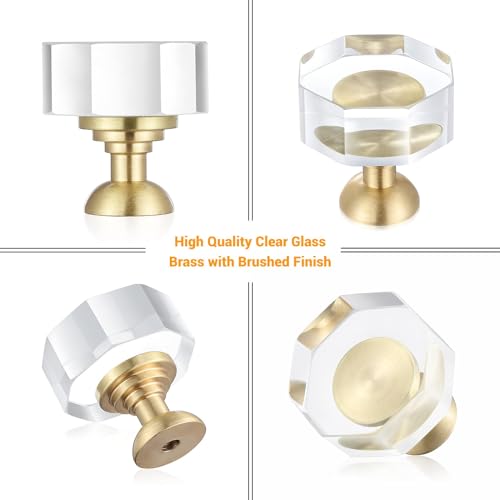 Guank 24-Pack 1-1/4-Inch Gold knob Dresser knobs White Cabinet Glass Crystal knobs Brass Drawer Polygonal Dresser Pulls, Drawer pulls - color: Polygonal-1.2inch, size: 24 Pack