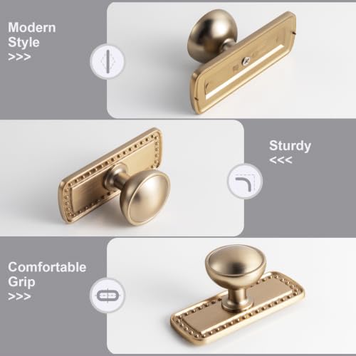 6Pack Champagne Bronze Cabinet Knobs with Backplate Drawer knobs - color: Champagne Bronze, style: Beadedge