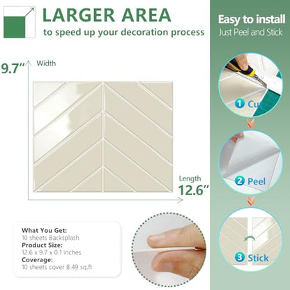 STICKGOO Herringbone Peel and Stick Backsplash, Light Gray Beige, 10 Sheets - color: Light Gray Beige, size: Pack of 10