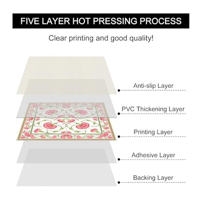 HOMETITUTE Pink Carnation Floral Peel Stick Floor Tile 12x12 Vinyl - color: Pink#5