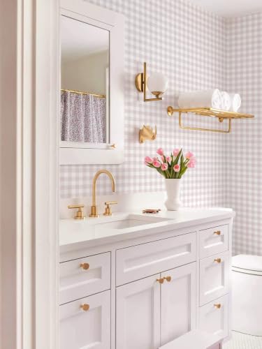 Peel and Stick Wallpaper for Bedroom Pink and White Plaid 196"×17.3" - color: Pink and White, size: 17.3" x 196"