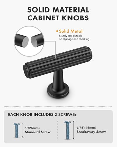 Matte Black Cabinet Knobs Drawer Pulls 10 Pack - color: Matte Black, size: T-Knob