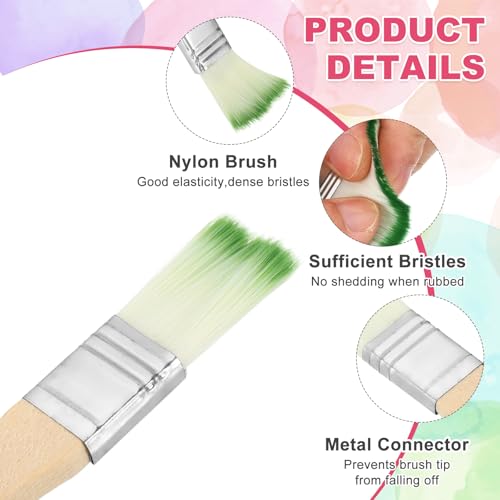 PATIKIL 6Pcs Wooden Paint Brush Set, 5.2" Nylon Bristle Flat Brushes #1 - color: Green/White, size: #1