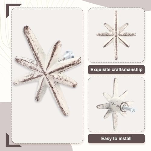 6 Set Unique Antique White Cast Iron Drawer Pulls & Cabinet Knobs - color: Antique White, size: 8-pointed Star