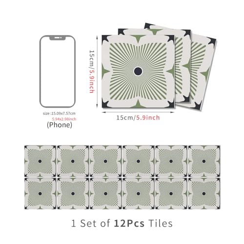 VICCI 12Pcs Peel and Stick Backsplash Tile Stickers, Waterproof Wall Tiles - color: Art-226, size: 5.9x5.9IN*12PCS