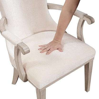 Elegance Armchairs Set of 2 Ivory Fabric Upholstery Cushion Seat Back Comfort Dining Furniture