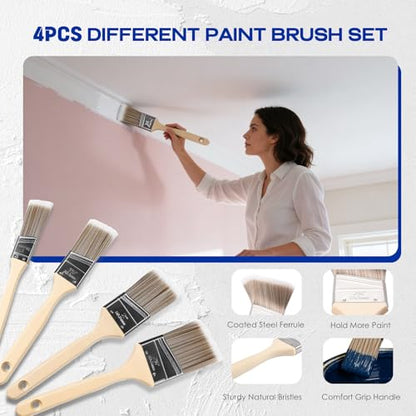 Navatiee 32PCS Paint Roller Kit with 2-4ft Extension Pole, 9" & 4" Roller Covers, Paint Brushes, Tray Liners & Tape, Professional House Painting Supplies for Walls, Ceilings & Cabinets