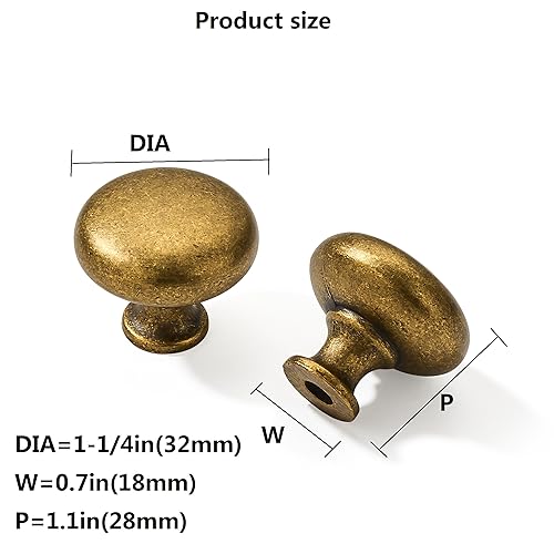 khtumeware 1-1/4" (32 mm) 10 Pack Drawer Pulls Antique Brass Cabinet Knobs Kitchen Hardware Cabinet Handles Drawer Handles Knobs. (10 Pack, knob, Antique Brass) - color: Antique Brass, size: Knob 1-1/4"