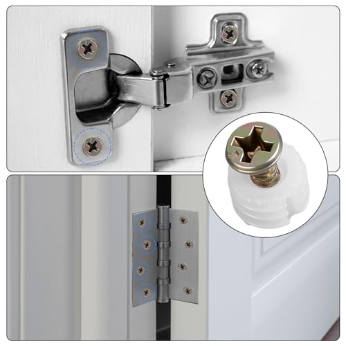 50 Pcs Plastic Dowel Inserts and Mounting Screws for Hinges Plastic Dowels Pre-Inserted Nuts Furniture Fittings for Cabinet Door Connections