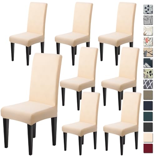 Dioxide High Stretch Chair Covers for Dining Chairs, Removable Washable Dining Chair Covers Set of 8, Soft Seat Covers Chairs Protectors for Home Kitchen Party Hotel Restaurant Banquet - color: Beige, size: 8PCS