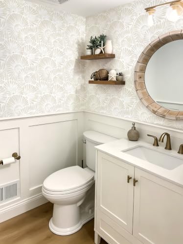 Ismoon Beige Wallpaper Peel and Stick Wallpaper Boho 17.3in x 6.56ft Neutral Removable Modern Geometric Wall Paper for Bathroom Bedroom Nursery Home Wall Waterproof Vinyl - color: Beige and White, size: 17.3" x 78.7"