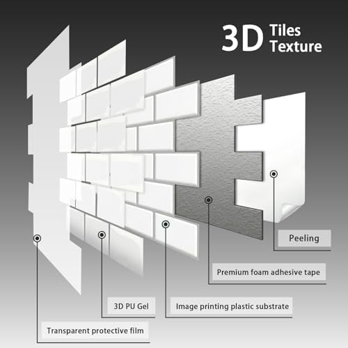 Arttown Peel and Stick 3D Wall Backsplash, 10-Sheet, 12" × 12" White - color: White, size: 10PC 12"x12"