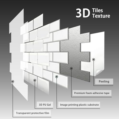 Arttown Peel and Stick 3D Wall Backsplash, 20-Sheet, 12" × 12" White - color: White, size: 20PC 12"x12"