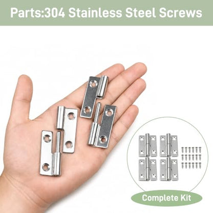 2in Lift Off Hinges 4Pack, 304 Stainless Steel Small Cabinet Hinges, Pin-on-Right Removable Butt Hinges for Wooden Box, Tool-Free Hinge for DIY & Electronics Enclosure (Silver, 16 Screws) - size: 2x1.4x0.4 in