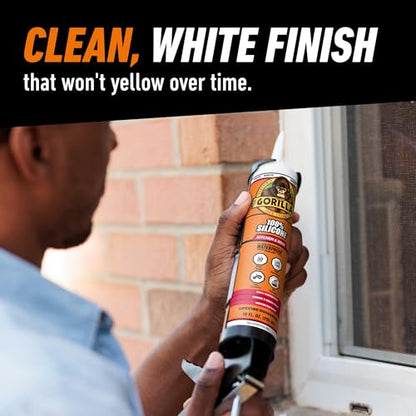 Gorilla 100% Silicone Caulk, Kitchen & Bath Sealant, White, 10 oz Cartridge - color: White, size: 10 Ounce